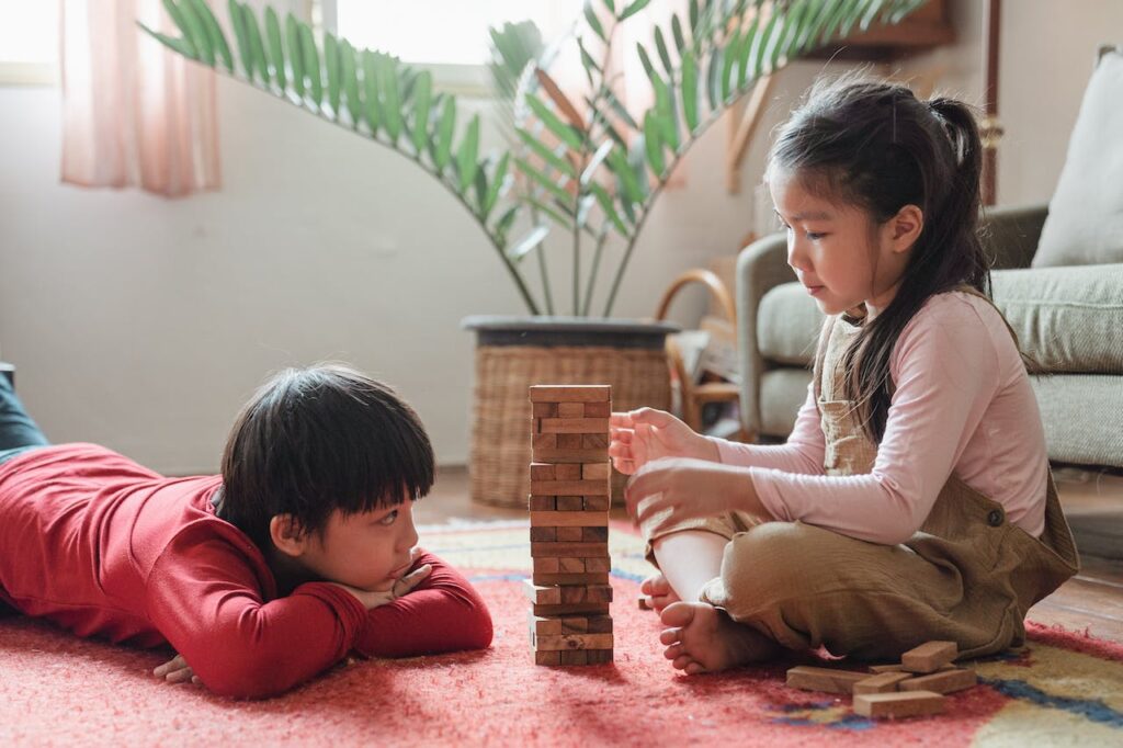Kids playing Jenga Tower